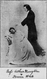 Stage hypnotist Arthur D. Houghton, with subject, 1890s