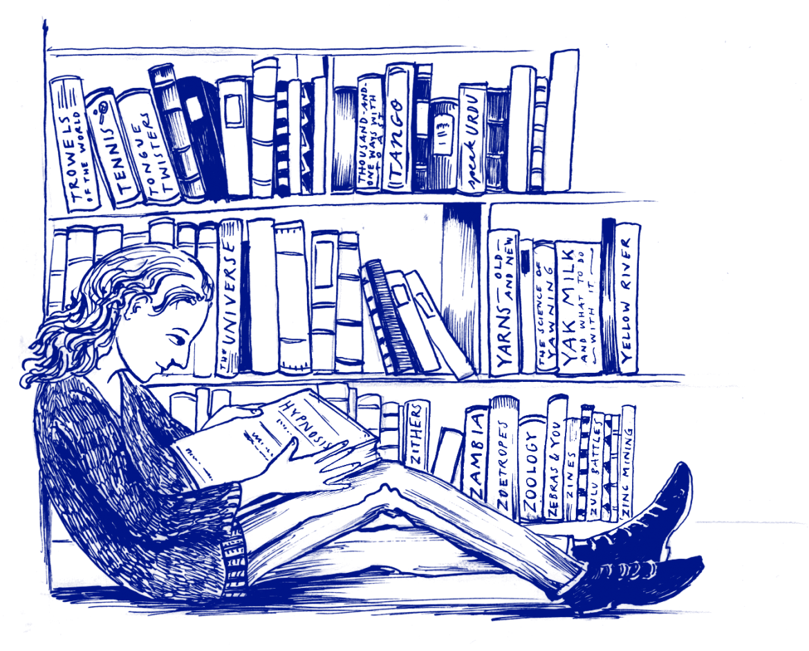 Molly in library - illustration