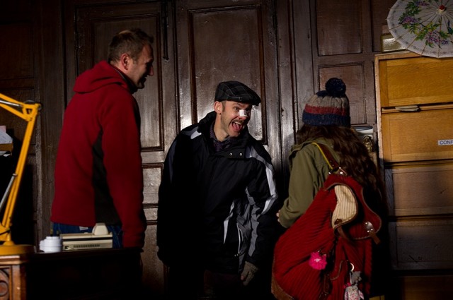 Dominic Monaghan having fun on set.